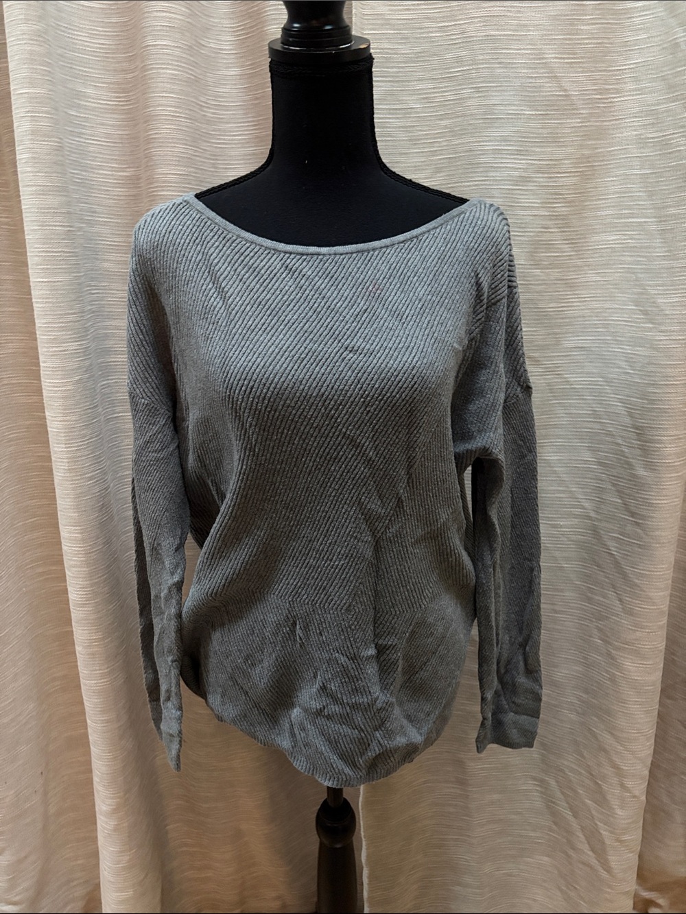 J. Jill Gray Off-the-Shoulder Ribbed Knit Sweater